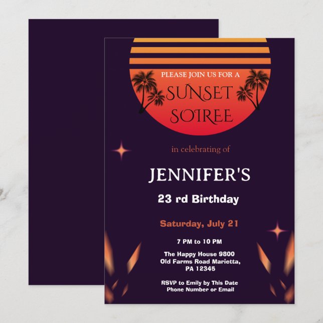 Invitation Fête d'anniversaire Soirée Couchée Tropical Beach  (Devant / Derrière)