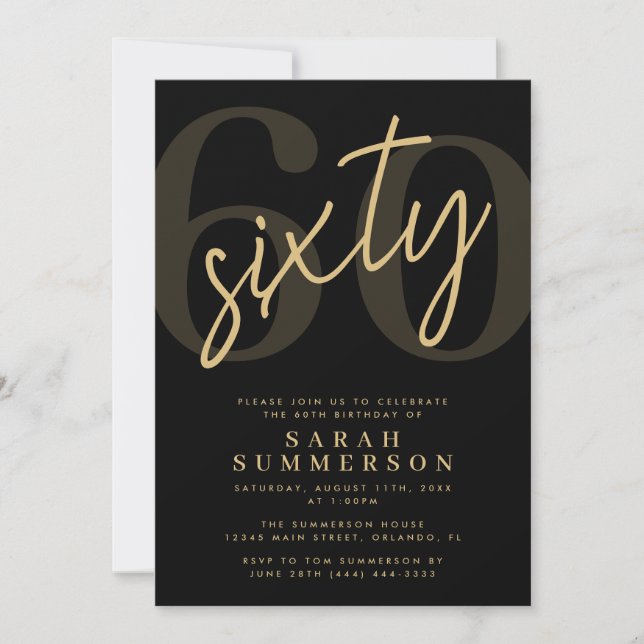 Invitation Fête d'anniversaire soixante ans Modern Script Six (Devant)