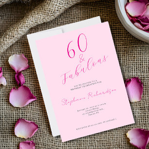 Invitation Fête d'anniversaire soixante ans rose Script Soixa