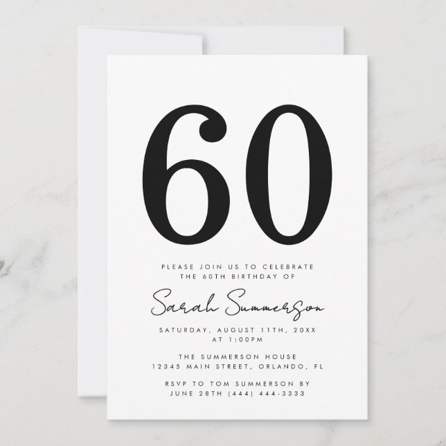 Invitation Fête d'anniversaire soixante ans soixante typograp (Devant)