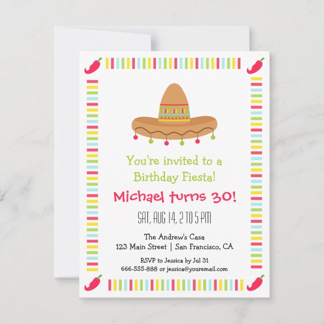 Invitation Fête d'anniversaire Sombrero Mexicaine (Devant)