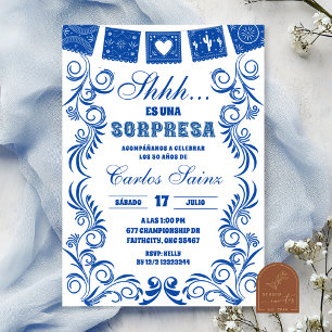 Invitation Fête d'anniversaire SORPRESA en bleu espagnol Tala