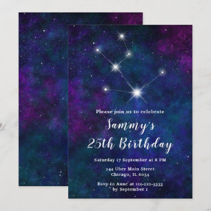Invitation Fête d'anniversaire sous la constellation du zodia