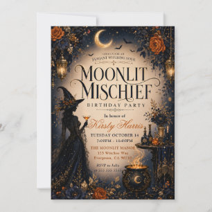 Invitation Fête d'anniversaire sous la lune malicieuse