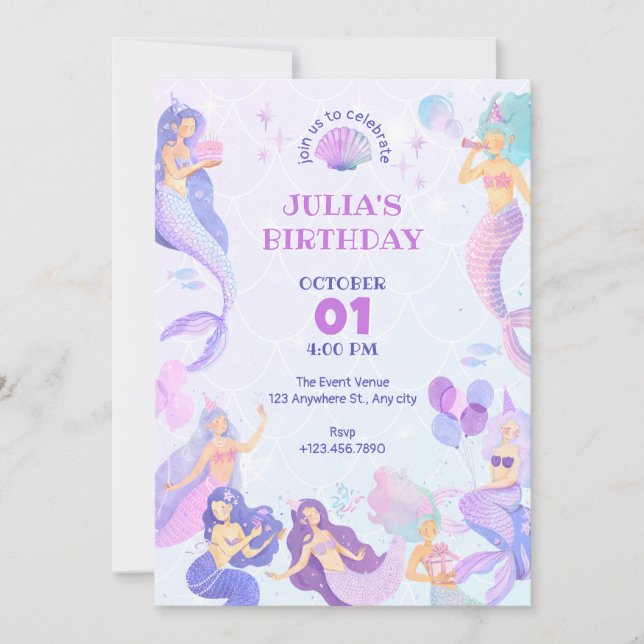 Invitation Fête d'anniversaire sous la mer (Devant)