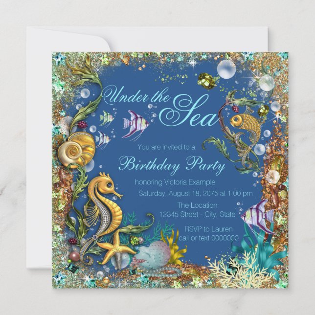 Invitation Fête d'anniversaire sous la mer (Devant)