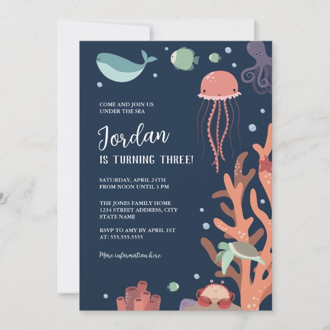 Invitation Fête d'anniversaire sous la mer  (Devant)