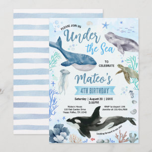 Invitation Fête d'anniversaire sous la mer aquarelle dessinée