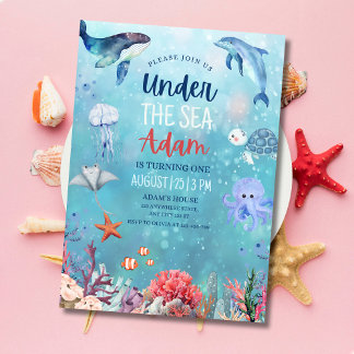 Invitation Fête d'anniversaire sous la mer Enfants Animaux de