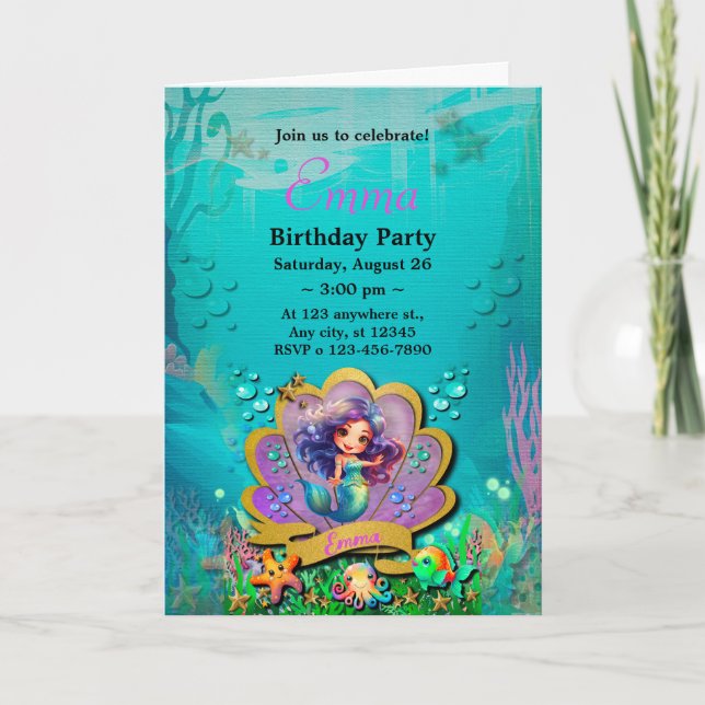 Invitation Fête d'anniversaire sous le thème de la mer et de  (Devant)