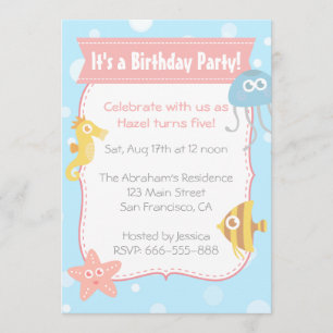 Invitation Fête d'anniversaire sous-marine mignonne d'animaux