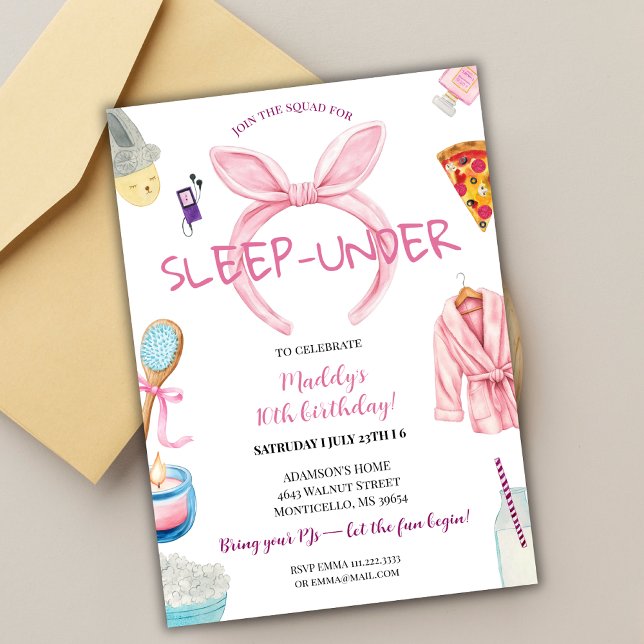 Invitation Fête d'anniversaire sous pyjama rose sommeil (Créateur téléchargé)