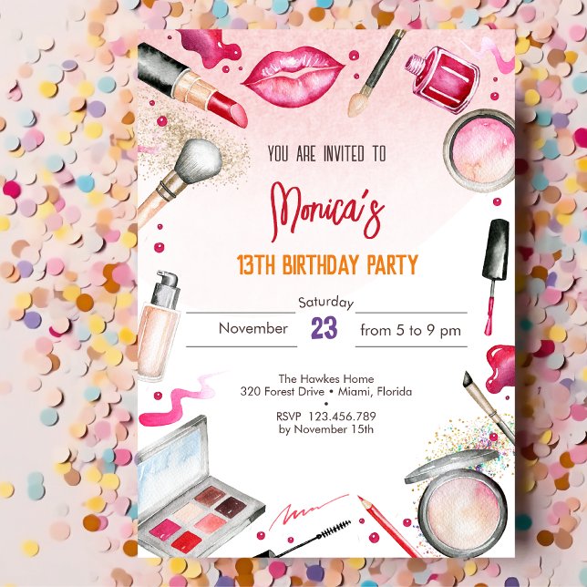 Invitation Fête d'anniversaire spa beauté et maquillage (Créateur téléchargé)