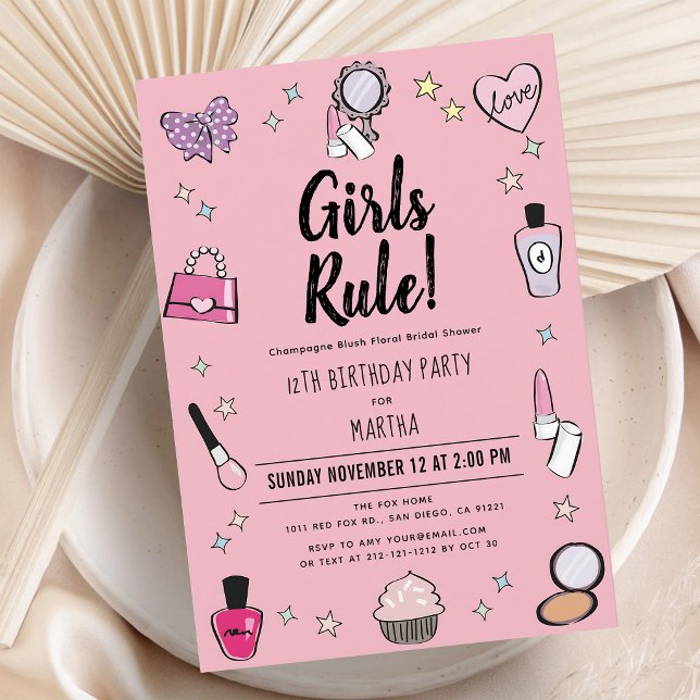 Invitation Fête d'anniversaire Spa Maquillage Rose (Créateur téléchargé)
