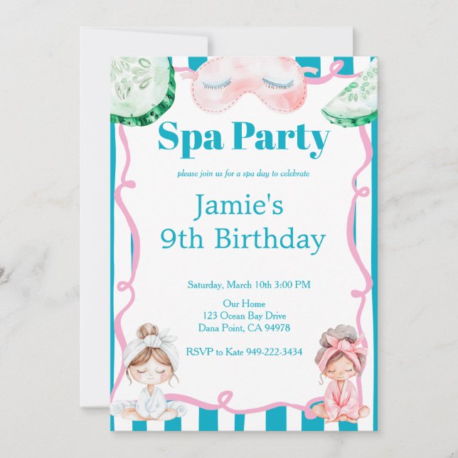 Invitation Fête d'anniversaire Spa pour Enfants (Devant)