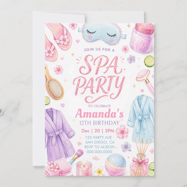 Invitation Fête d'anniversaire Spa pour filles (Devant)