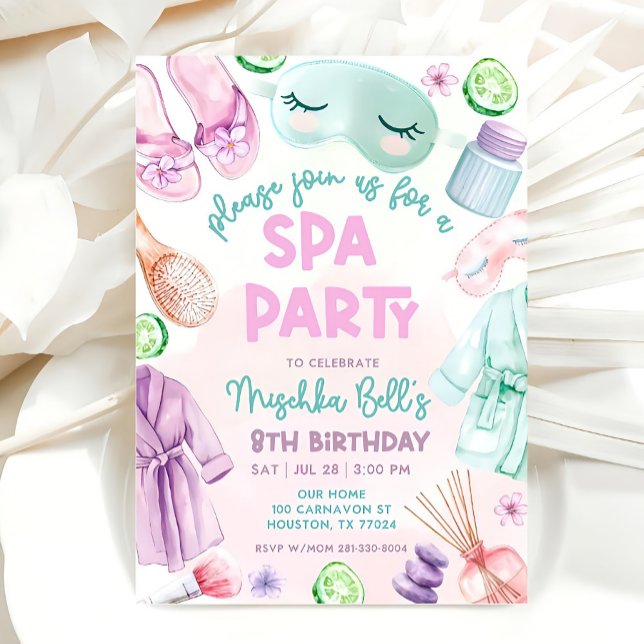 Invitation Fête d'anniversaire Spa pour filles, Fête d'annive (Créateur téléchargé)