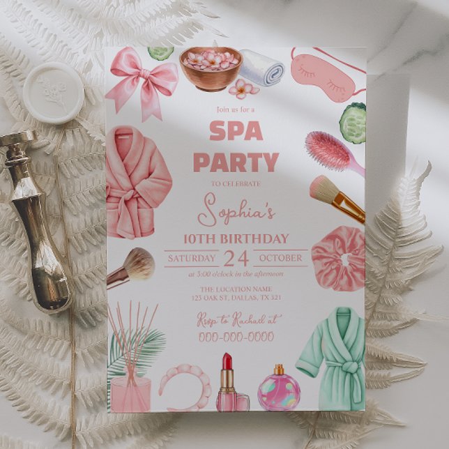 Invitation Fête d'anniversaire Spa pour filles, Fête de Spa A (Créateur téléchargé)