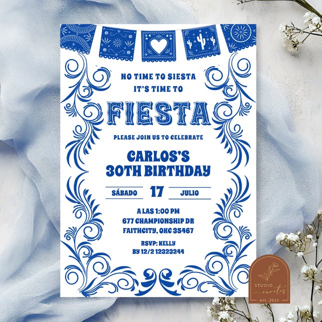 Invitation Fête d'anniversaire Spanish Blue Talavera (Créateur téléchargé)