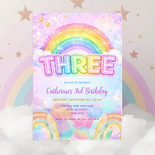 Invitation Fête d'anniversaire Sparkle Rainbow 3 ans