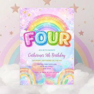 Invitation Fête d'anniversaire Sparkle Rainbow 4 ans