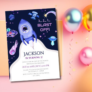 Invitation Fête d'anniversaire spatiale pour garçons - Décoll