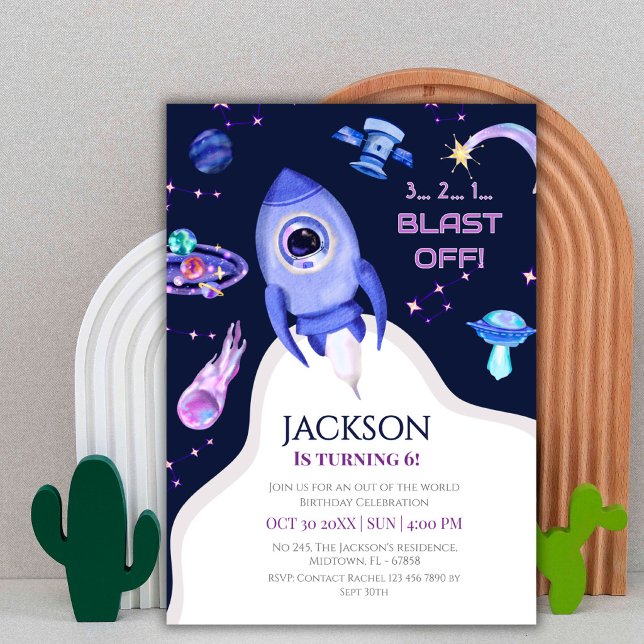 Invitation Fête d'anniversaire spatiale pour garçons Fusée 6è (Créateur téléchargé)