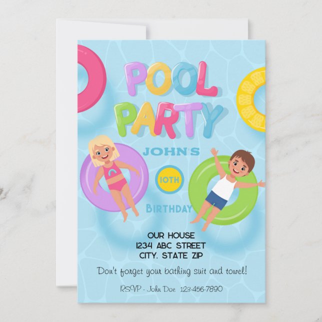 Invitation Fête d'anniversaire Splash Bash pour enfants Pisci (Devant)