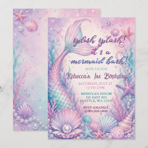 Invitation Fête d'anniversaire Splash Bash Sirène