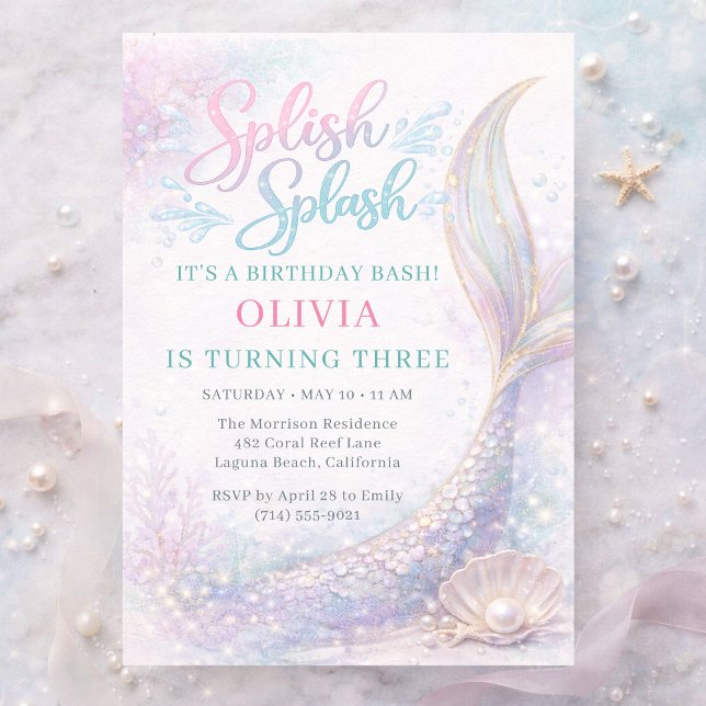 Invitation Fête d'anniversaire Splash Bash Sirène (Créateur téléchargé)