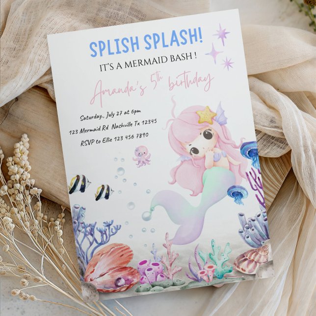Invitation Fête d'anniversaire Splash pour petite fille (Créateur téléchargé)