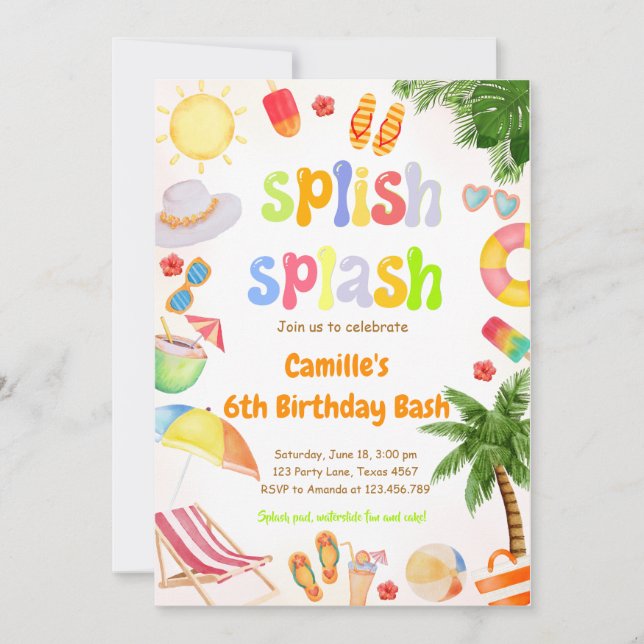 Invitation Fête d'anniversaire Splash Splash Pool Party (Devant)