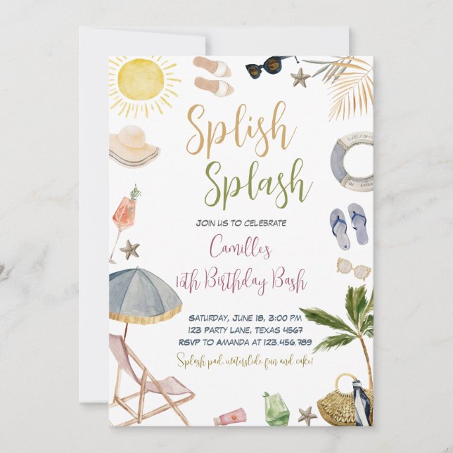 Invitation Fête d'anniversaire Splish Splash (Devant)
