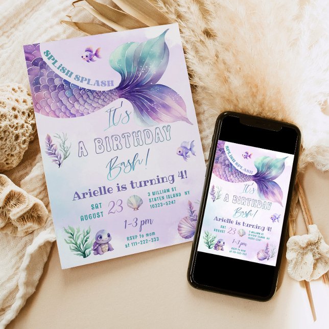 Invitation Fête d'anniversaire Splish Splash Mermaid (Créateur téléchargé)