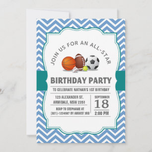 Invitation Fête d'anniversaire sportive personnalisée et étoi