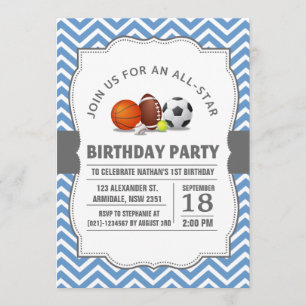 Invitation Fête d'anniversaire sportive personnalisée et étoi
