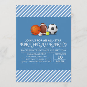 Invitation Fête d'anniversaire sportive personnalisée et étoi