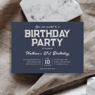 Invitation Fête d'anniversaire Sporty Bold Script Bleu Nuit