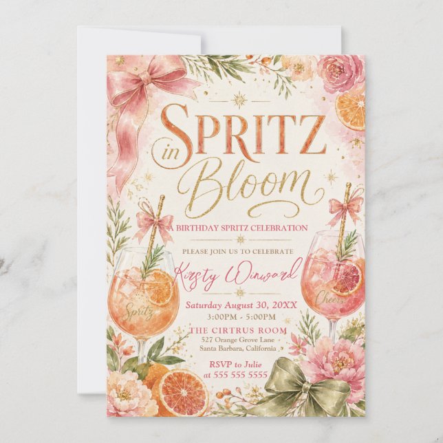 Invitation Fête d'anniversaire Spritz en fleurs (Devant)