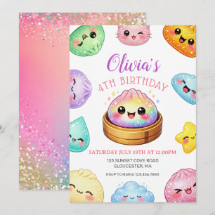 Invitation Fête d'anniversaire Squish Girl Glitter Dumpling