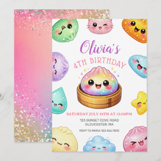 Invitation Fête d'anniversaire Squish Girl Glitter Dumpling
