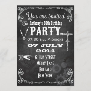 Invitation Fête d'anniversaire Steampunk Tableau Noir