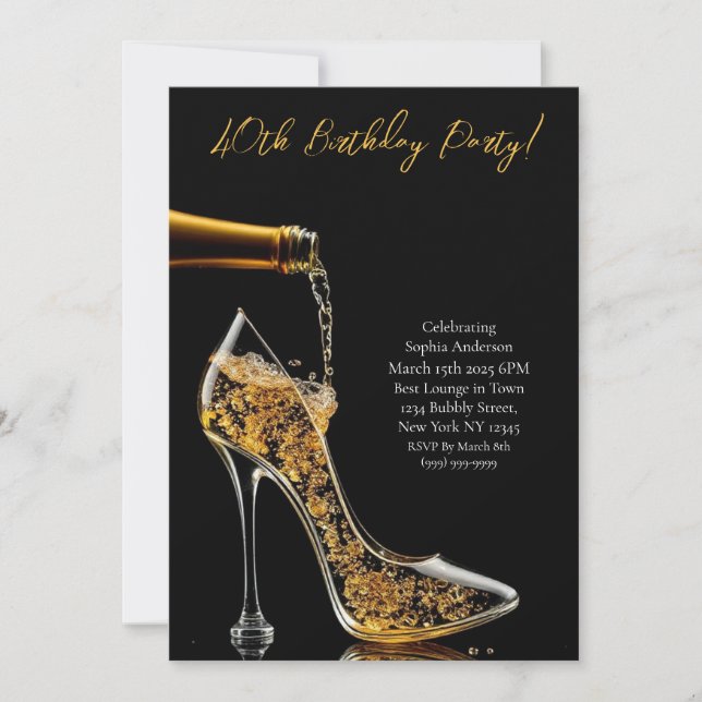 Invitation Fête d'anniversaire Stiletto avec Bubbly (Devant)