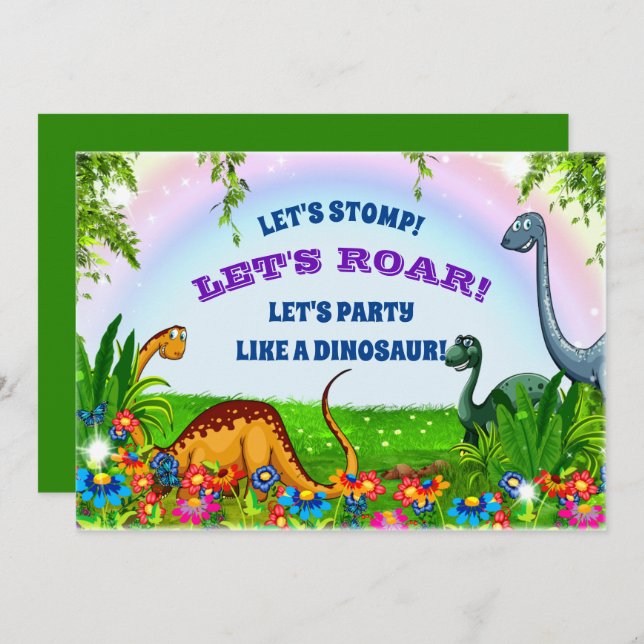 Invitation Fête d'anniversaire Stomp and Roar Dinosaur (Devant / Derrière)