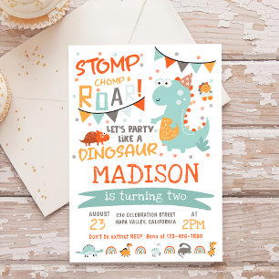 Invitation Fête d'anniversaire Stomp, Chomp et Roar Dinosaur