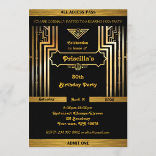 Invitation Fête d'anniversaire, style de Gatsby, art déco,