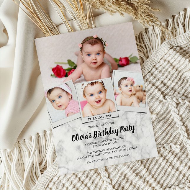 Invitation Fête d'anniversaire stylée avec collage de photos  (Créateur téléchargé)