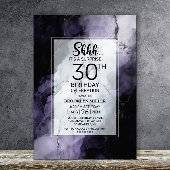 Invitation Fête d'anniversaire stylée de 30 ans avec marbre v (Créateur téléchargé)