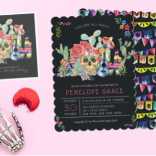 Invitation Fête d'anniversaire Sugar Skulls Jour des Morts