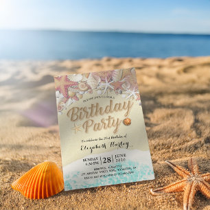 Invitation Fête d'anniversaire Summer Beach Starfish Coques d
